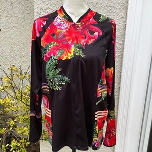 SheBeest Long Sleeve Black Floral 1/4 Zip Cycling Jersey Women's 3X